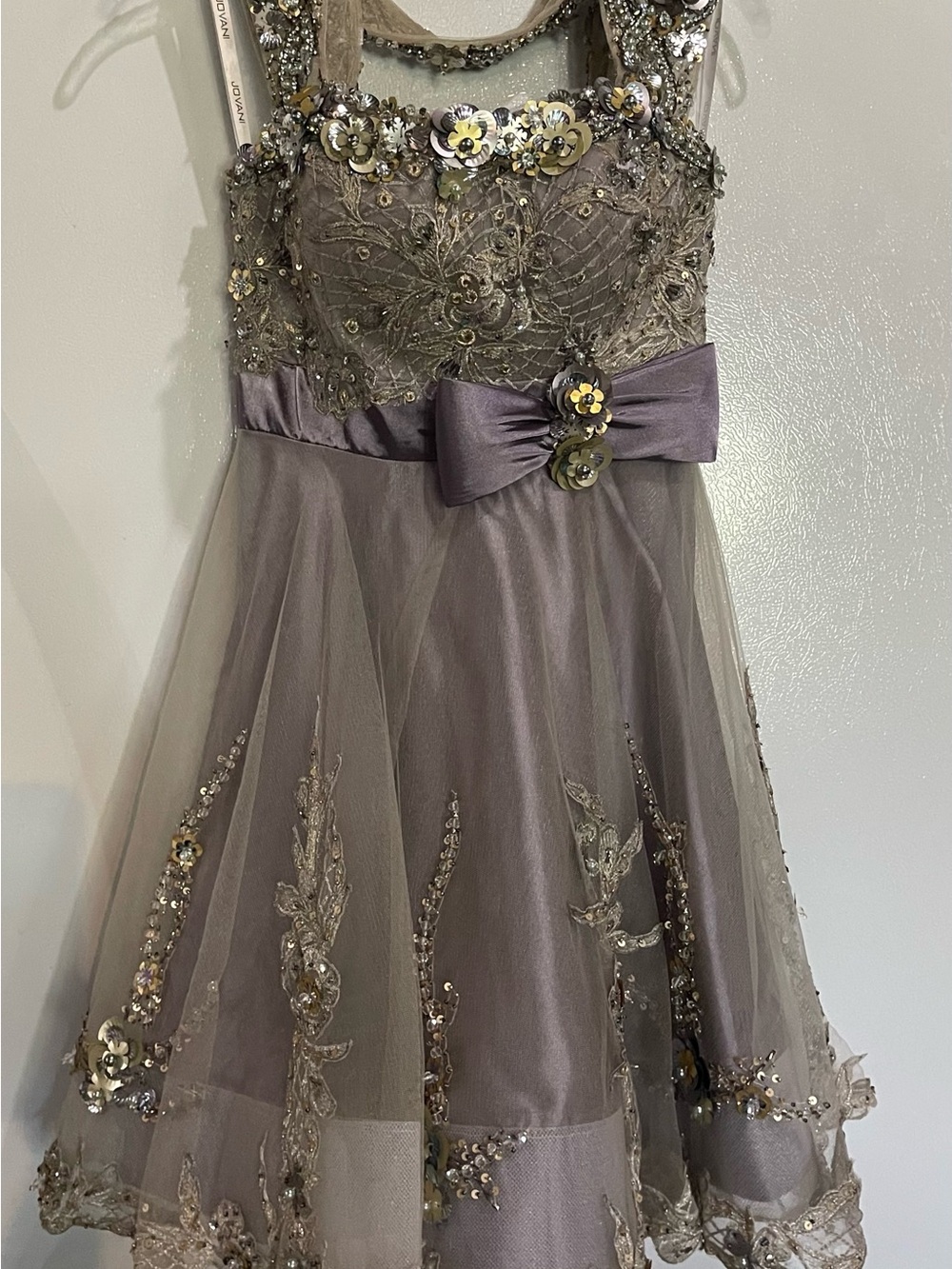 Girls' Silver Gray Embellished Tulle Party Dress